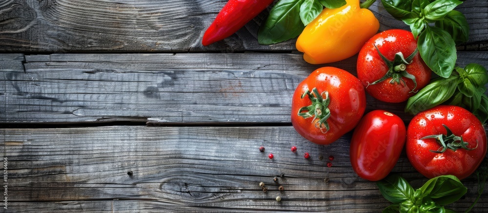Leinwandbilder fresh ripe vegetables on wooden background. with copy space image. place for adding text or design