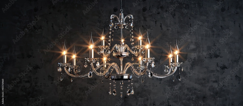 Poster Stylish crystal chandelier in the room. with copy space image. Place for adding text or design