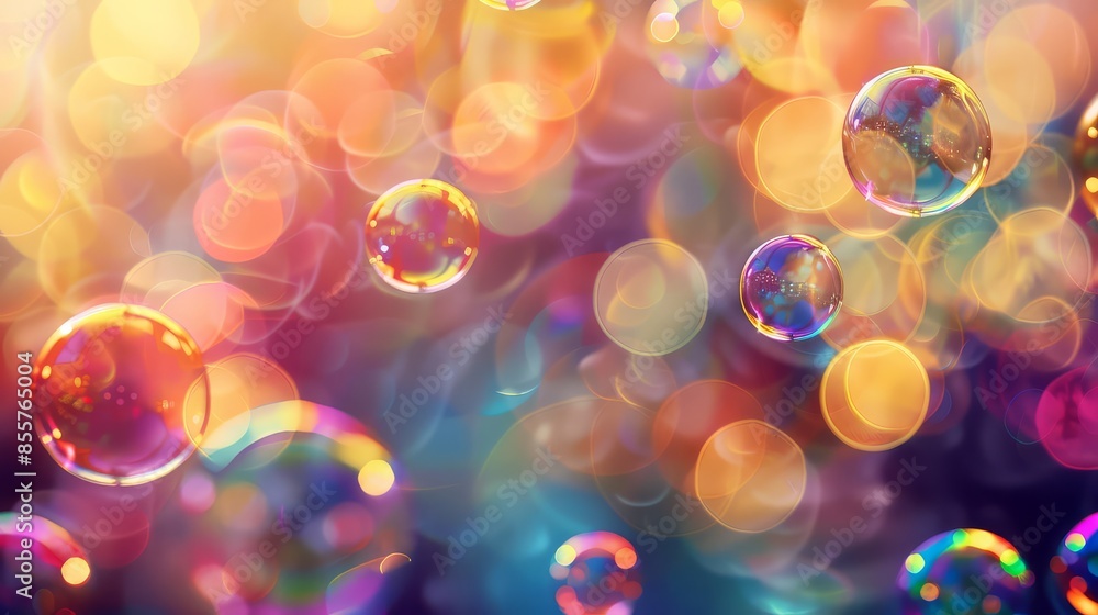 Poster glowing lights and colorful bubbles form abstract background