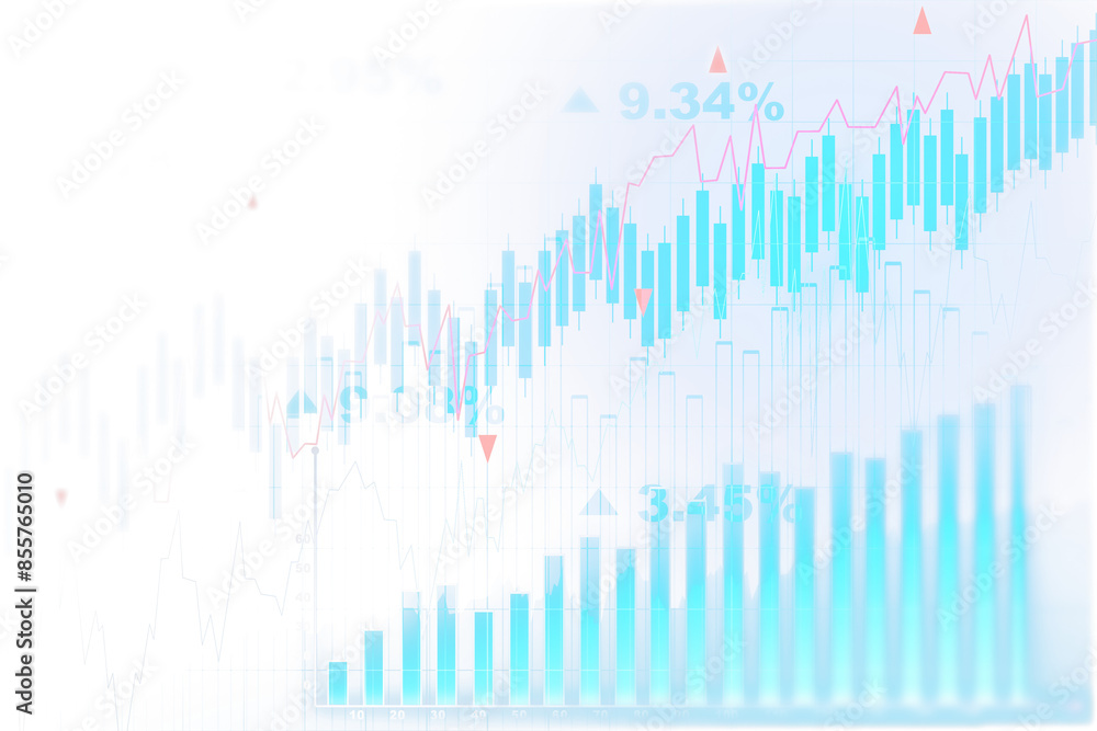 Poster abstract financial chart with uptrend line graph and stocks market data on a white background, repre