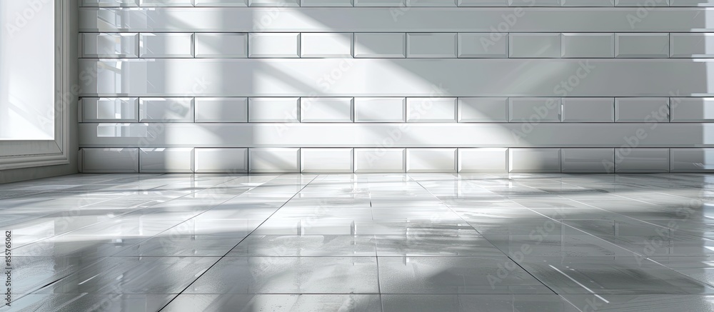 Poster White kitchen with subway tiles. with copy space image. Place for adding text or design