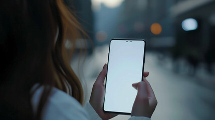 Businesswoman using various mobile devices like a smartphone and tablet in an office setting