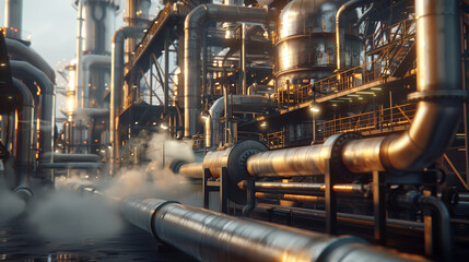 industrial production, oil distillation, plant, pipe communications