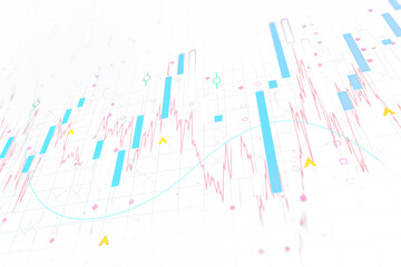Abstract financial chart with upward trend line and stock numbers on a white background, represents analysis concept