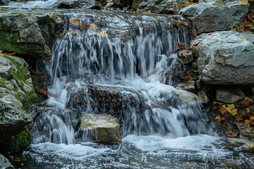 Fototapeta premium Generative ai on theme of beautiful majestic waterfall in natural nature, national park attraction