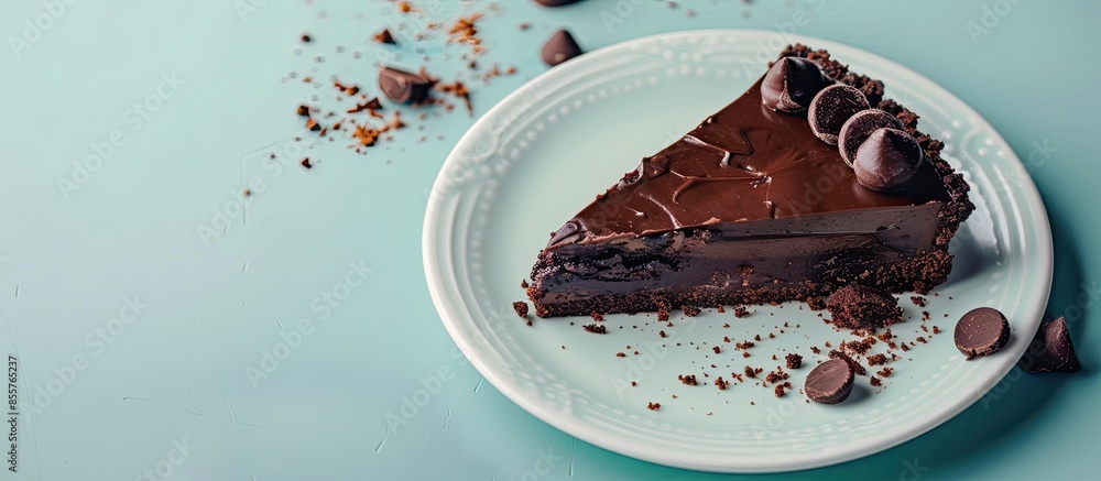 Fototapete dark chocolate cake on pastel background Chocolate  Pie. with copy space image. Place for adding text or design