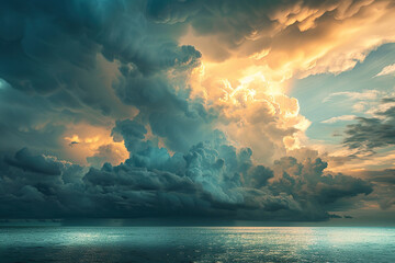 Generative ai on theme of a dramatic dark storm clouds before rain creating spectacular landscape