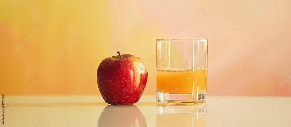 Fototapete fresh apple juice in glass isolated on pastel background. with copy space image. place for adding te