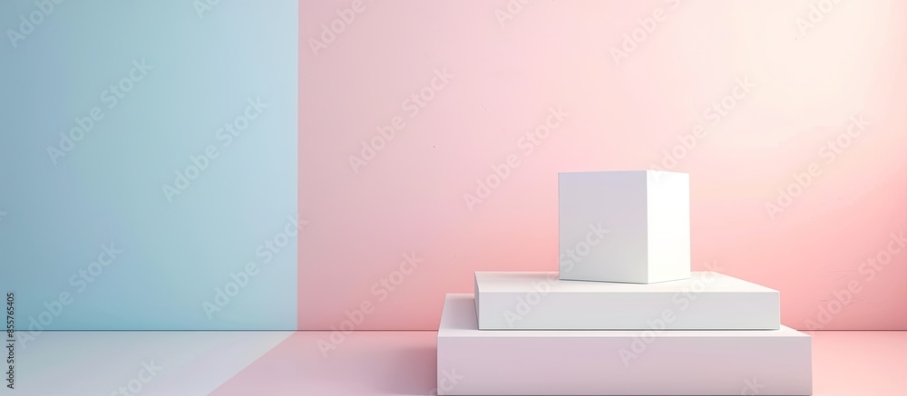 Poster White cube box with top cover. High resolution  with clipping paths. pastel background. with copy space image. Place for adding text or design