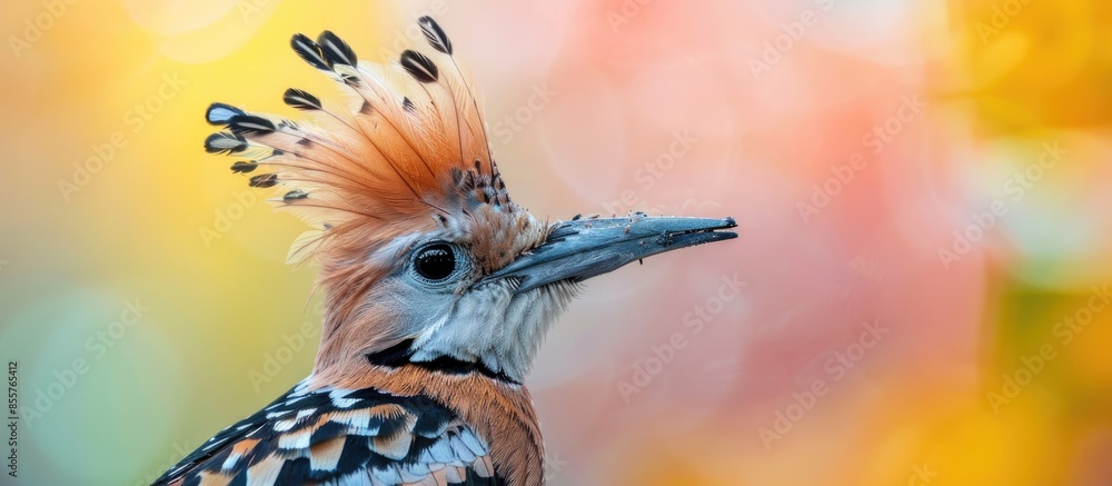 Aufkleber image of hoopoe bird head on pastel background. wild animals. eurasian hoopoe (upupa epops). with co
