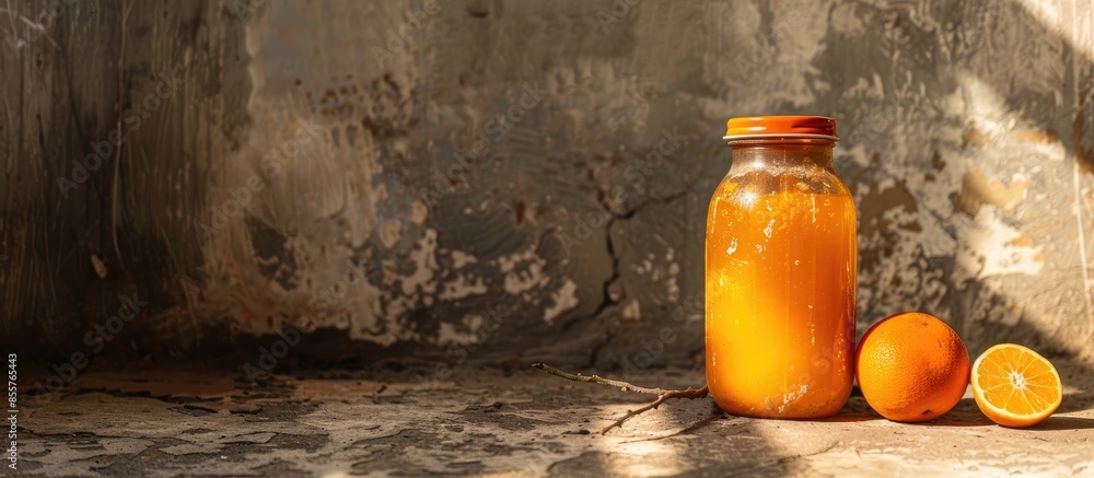 Poster Old orange jar and dirty, isolated on cement floor. with copy space image. Place for adding text or design