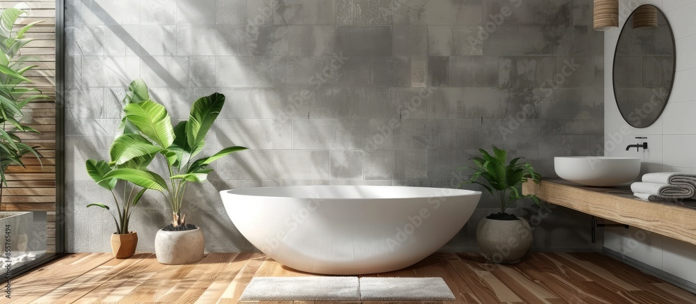 Poster stylish interior of modern bathroom. with copy space image. place for adding text or design