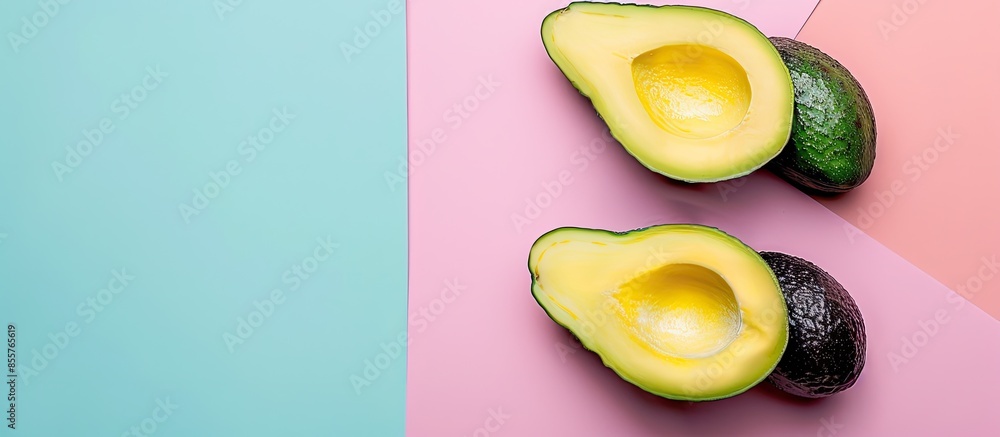 Poster avocado isolated on pastel background with clipping path. with copy space image. place for adding te