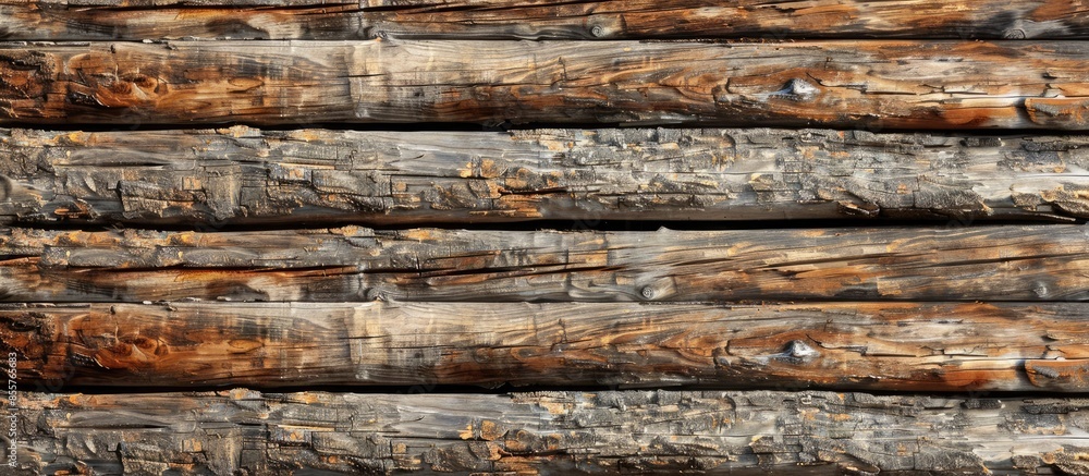Poster wood logs wall of rural house perfect for background. with copy space image. place for adding text o