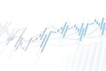 Abstract financial chart with uptrend line graph and bar chart elements on a light blue and white background, concept of stock market analysis