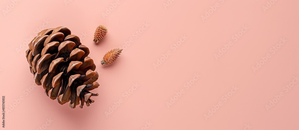 Aufkleber brown pine cone Isolated on pastel background  Christmas. with copy space image. Place for adding text or design