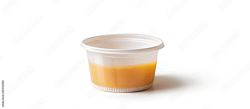 Poster plastic disposable sauce cup isolated on white. copy space image. place for adding text or design