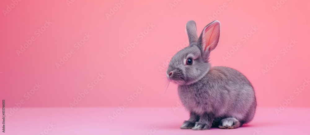 Poster grey rabbit on a pastel background  Isolated  Nature. with copy space image. Place for adding text or design