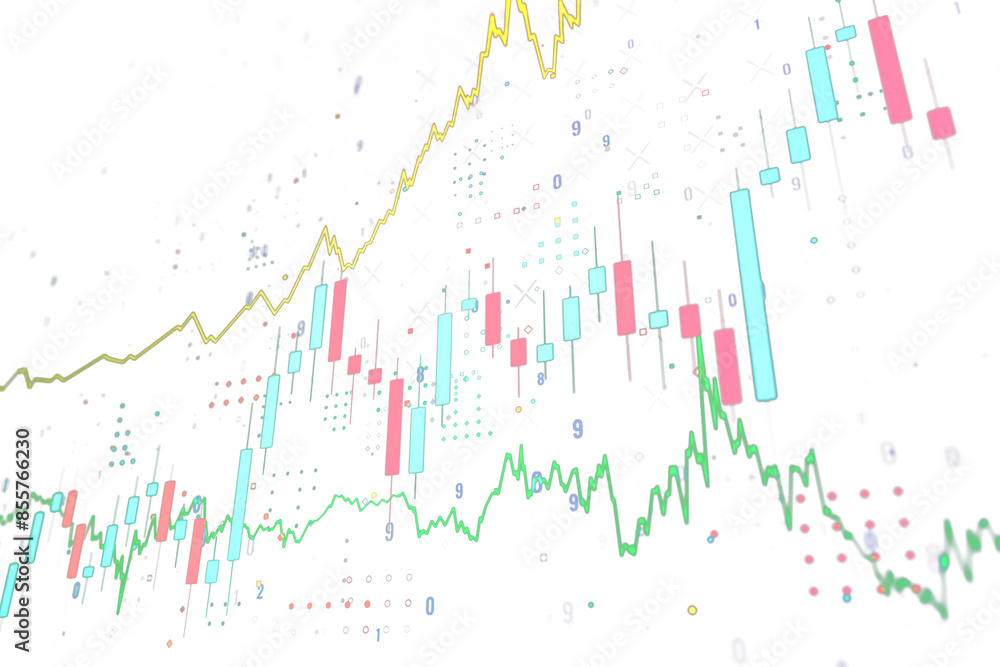 Poster a colorful abstract image displaying financial trading charts on a white background, symbolizing mar