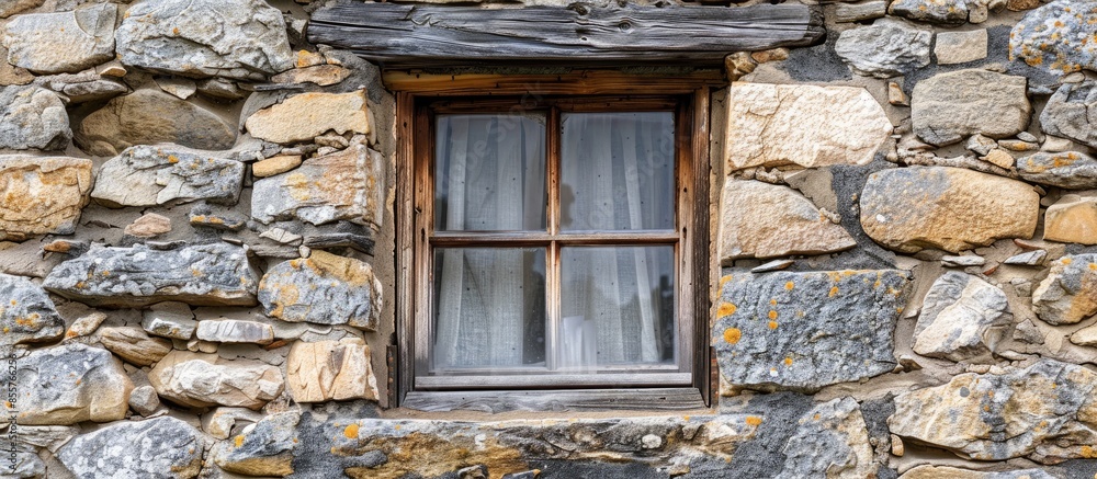 Aufkleber Window in the old stone wall. with copy space image. Place for adding text or design