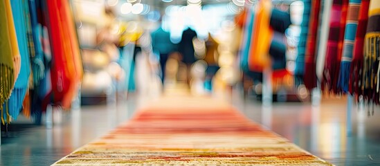 Blurred motion Customers shopping for carpets at appliances and home accessories interior store in America. Abstract background. with copy space image. Place for adding text or design