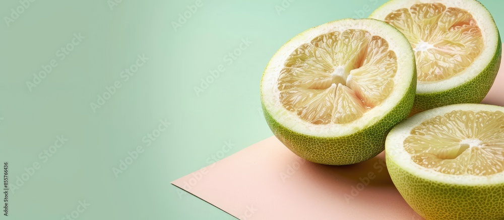 Aufkleber sliced pomelo isolated pastel background Pummelo  Pomelo. with copy space image. Place for adding text or design
