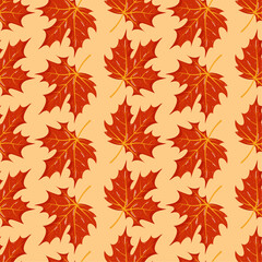 Fototapeta premium Autumn leaves seamless pattern vector in hand drawn style, red maple leaves