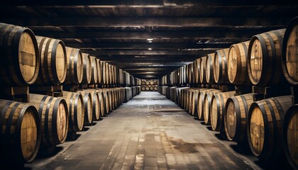 Cellar with whiskey barrels