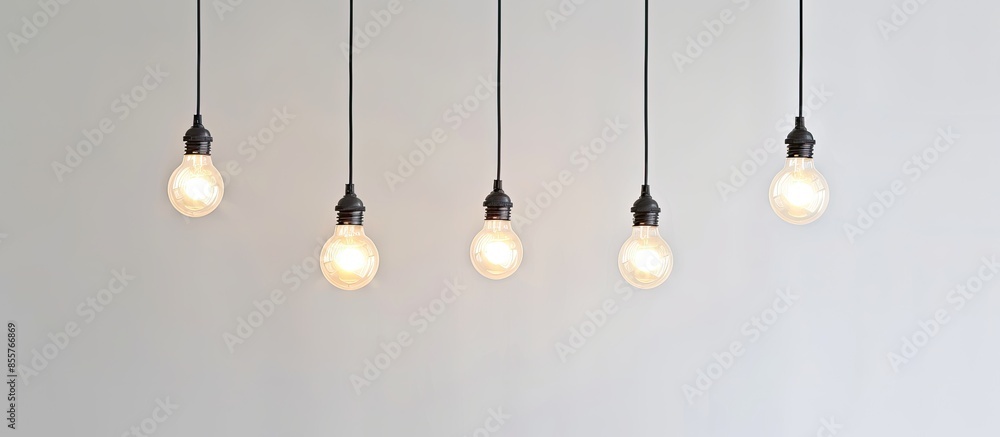 Fototapete Light bulbs mounted on the ceiling with a white background. Close-up. with copy space image. Place for adding text or design