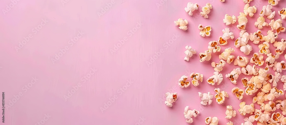Poster Popcorn Isolated on pastel background  Design  Food. with copy space image. Place for adding text or design