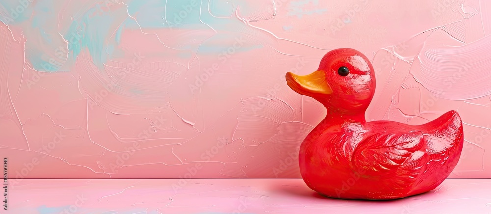 Poster red duck isolated on pastel background  Abstract  Texture. with copy space image. Place for adding text or design