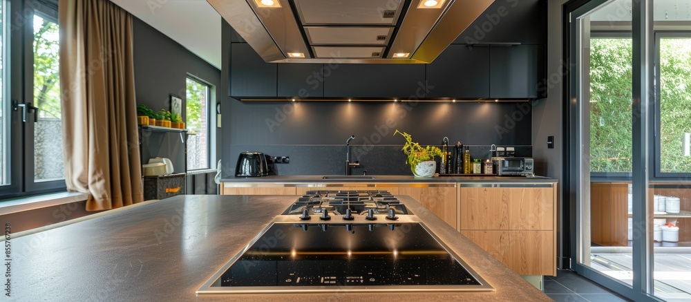 Poster double hood in modern kitchen. with copy space image. place for adding text or design