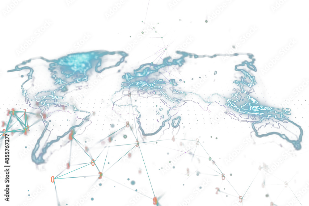 Poster Abstract world map with network connections on a white background, symbolizing global communication and technology