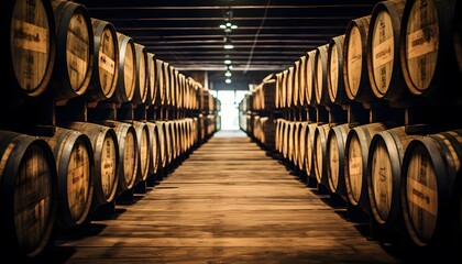 Cellar with whiskey barrels
