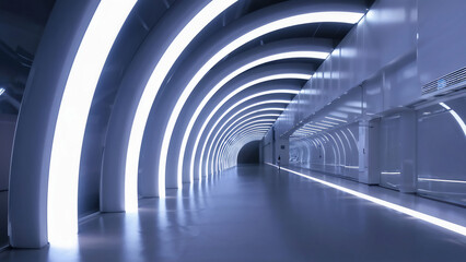 Obraz premium White background 3D room light abstract space technology tunnel stage floor. Empty white future 3D neon background studio futuristic corridor render modern interior silver road black wall design gray