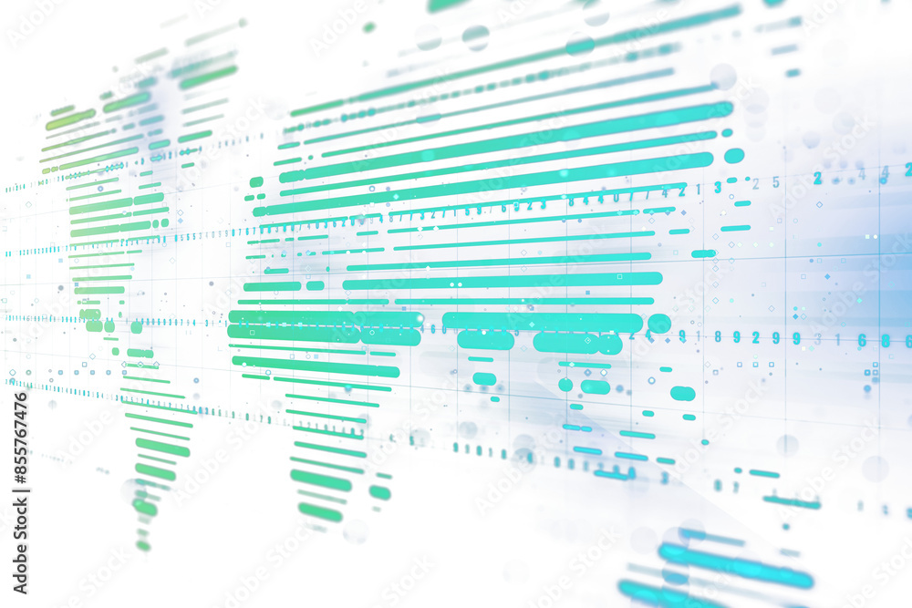 Poster Abstract digital aqua and white data lines on a transparent background, representing the concept of connectivity