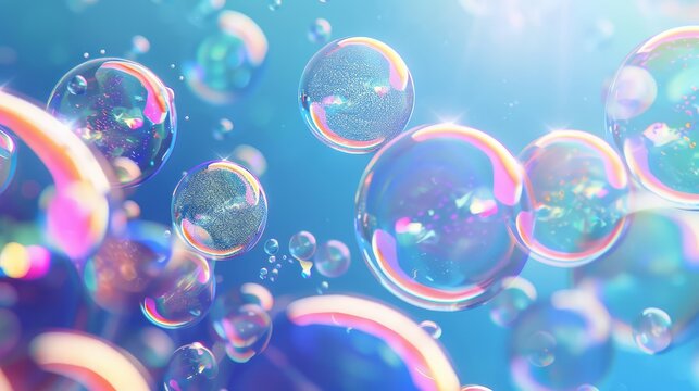 Floating translucent spheres complement tranquil blue