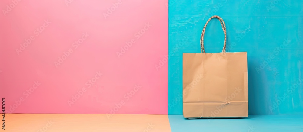 Fototapete Paper packet isolated on a pastel background Bag  Empty. with copy space image. Place for adding text or design