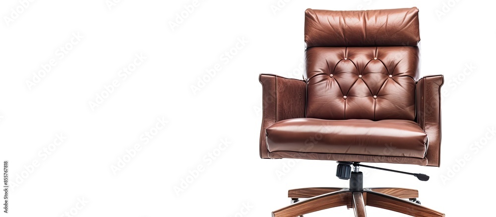 Poster leather brown office chair with height adjuster isolated on white background. with copy space image.