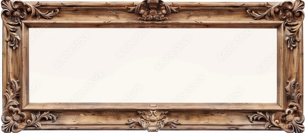 Poster one-piece vintage wooden frame, isolated on white background. natural patterns, texture. with copy s