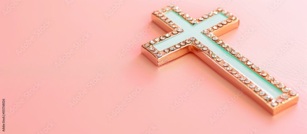 Poster gold cross with diamonds pastel background isolated. with copy space image. place for adding text or