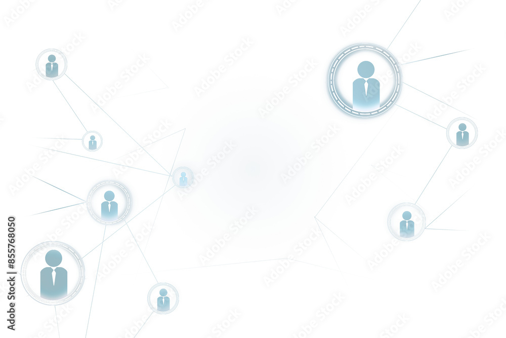 Poster abstract network connectivity with human icons on a clean white background, showcasing a concept of 