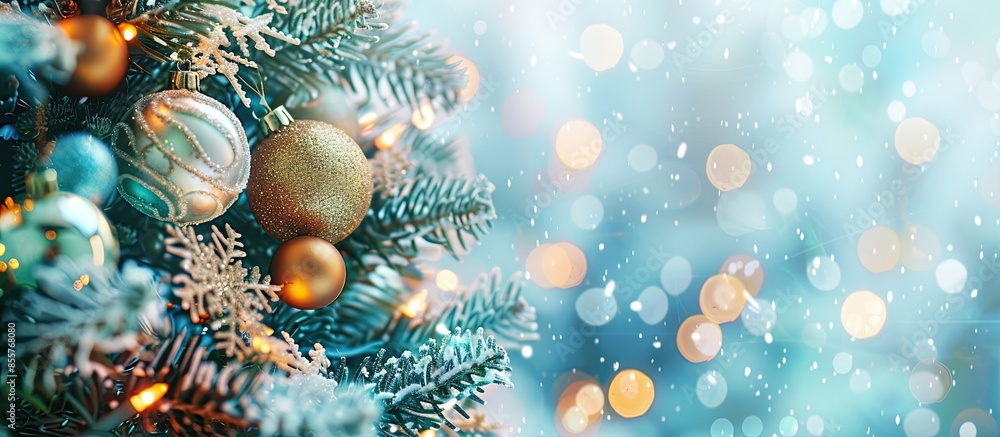 Poster beautiful background decorated christmas tree with toy balls and garlands.the idea for postcards. so