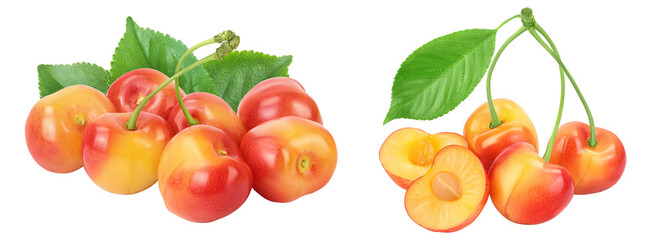 yellow-red sweet cherry isolated on white background with full depth of field