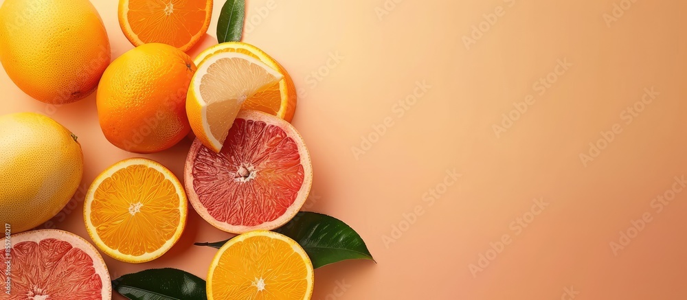 Leinwandbilder grapefruit and orange isolate background pastel background. with copy space image. place for adding 