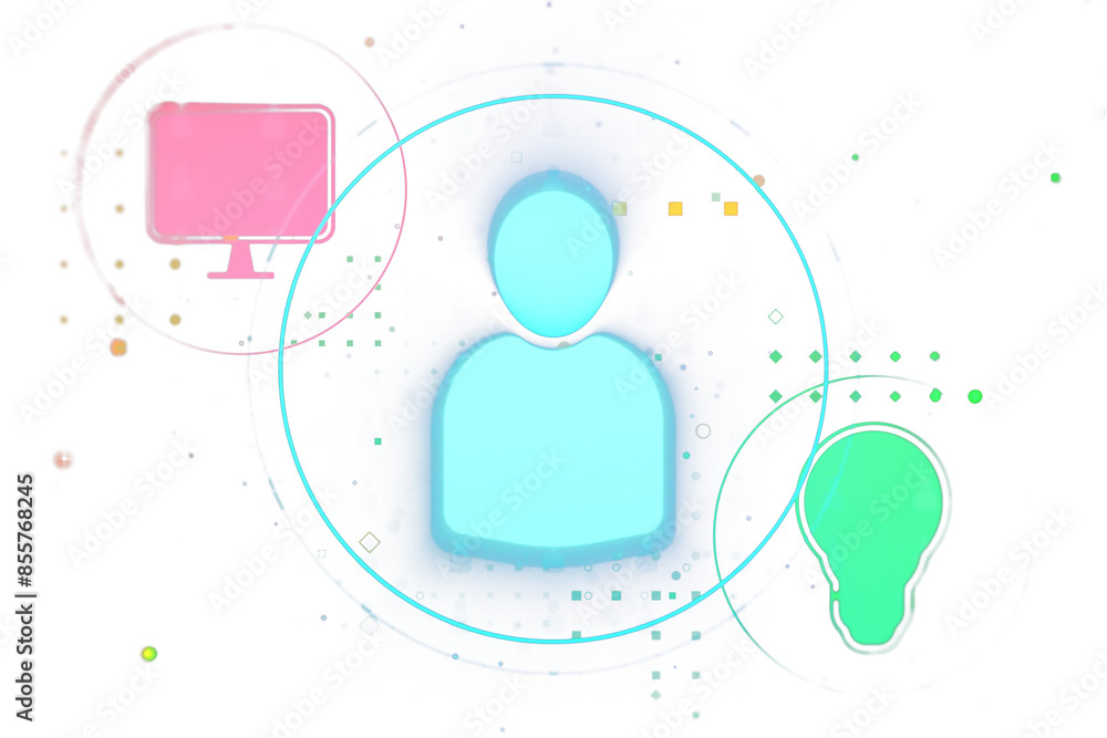 Poster Abstract user icons with colorful overlays and geometric shapes on a white background, representing digital identity concept