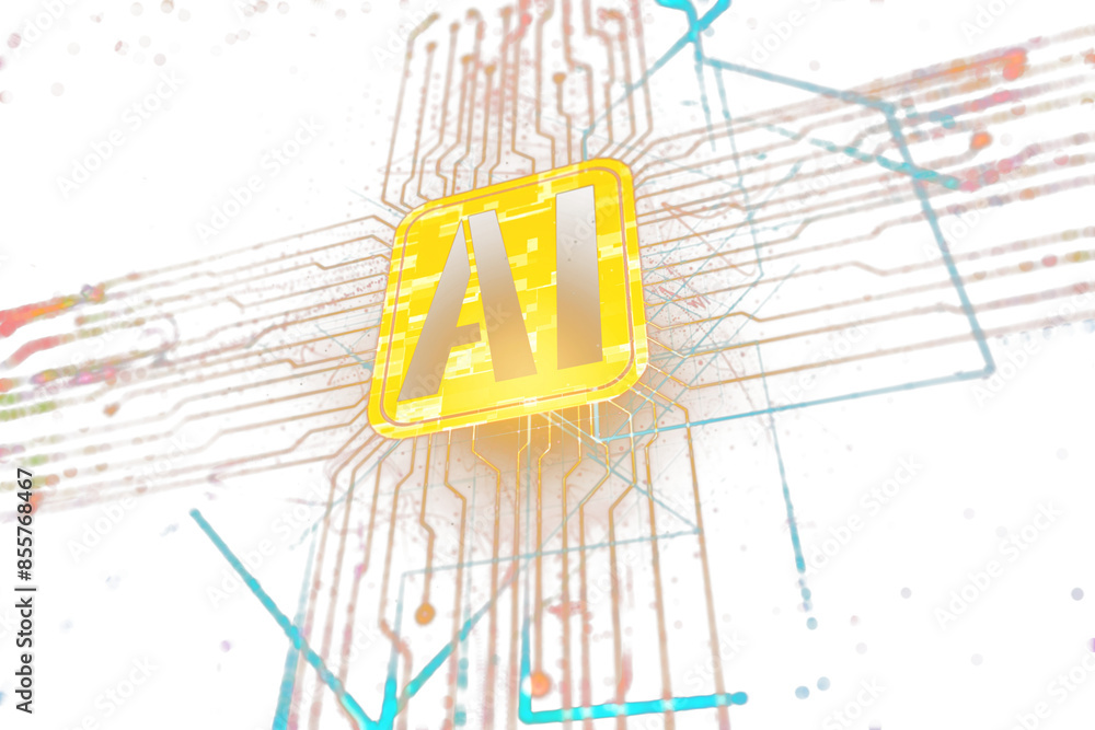 Aufkleber AI letters on a digital circuit background, representing artificial intelligence on a white backdrop with a modern concept