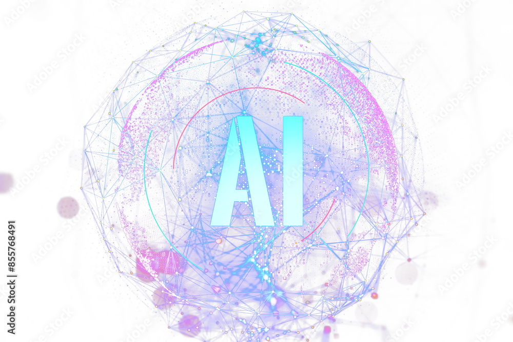 Aufkleber Artistic representation of AI within a networked structure with vibrant colors on a white background, symbolizing connectivity and technology