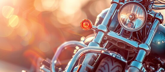 Fototapeta premium beautiful detail of the motorcycle. mirror pastel background. with copy space image. Place for adding text or design