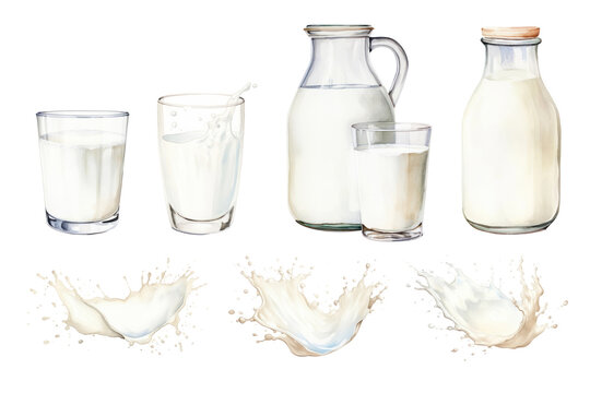 Watercolor milk png cut out element set